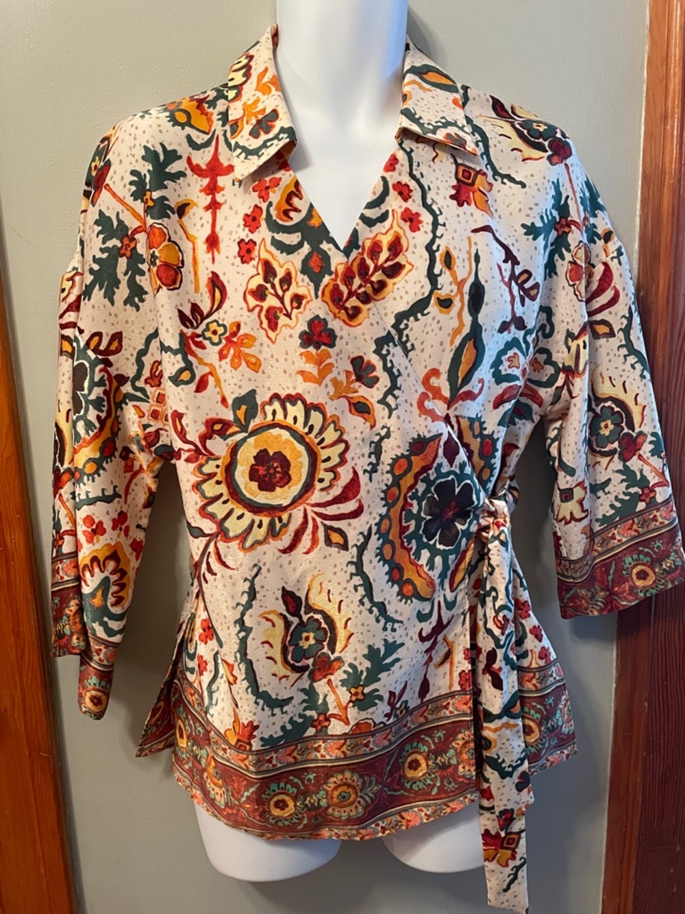 ⭐️NWT ZARA Wrap Tunic Blouse Multicolor Boho Avant Garde Vibrant Floral Print